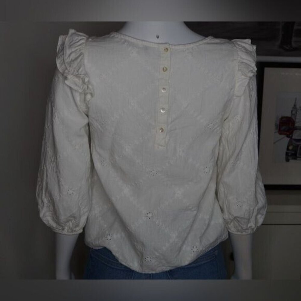 Zara Ivory Top With Ruffles & 3/4ths Sleeves Size XS - Picture 3 of 6